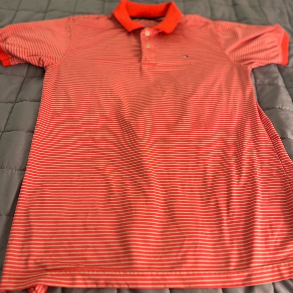 Tommy Hilfiger Boys Performance Golf Polo Coral/Orange stripe Boys XXL 20